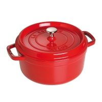 德国直邮 法国Staub Round Cocotte Pot 珐琅铸铁锅 圆底 红色Kirschrot 1102206 24cm